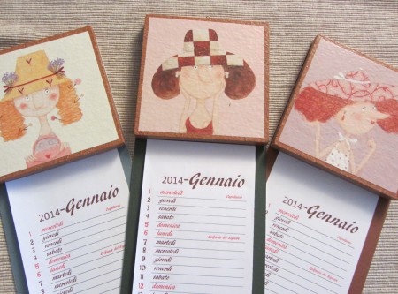 calendari con mattonella in cotto decorata decoupage - Angela